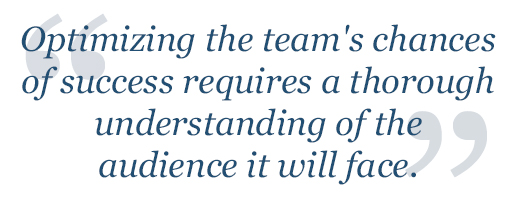 Optimizing the team's chances of success requires a thorough understanding of the audience.